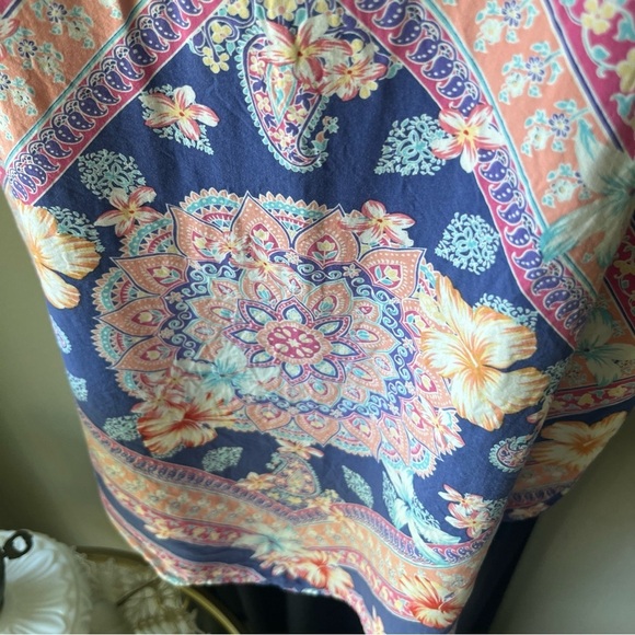 pure Jill Hibiscus Floral SCARF PRINT TANK Lace-Up Neck Lightweight Rayon Top M - Picture 7 of 11